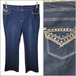 Roz Ali Bootcut Stretchy Embellished Jeans Plus Size 22W 22 Studded Bling Pocket